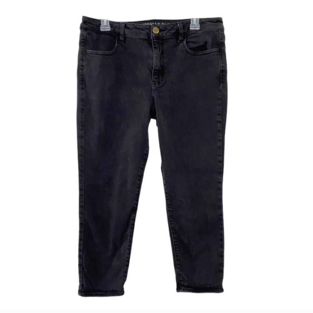 American Eagle Outfitters Hi Rise Jegging Crop Black Jeans Super Stretch AEO 14